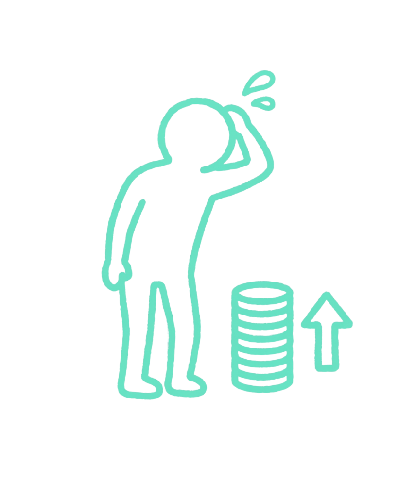 制作費が積み上がって困っている様子のイラスト